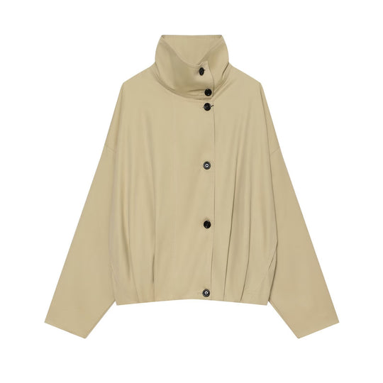 Damen Cropped Capejacke mit hohem Stehkragen, überschnittener Ärmel und Knopfleiste Nord Taschen