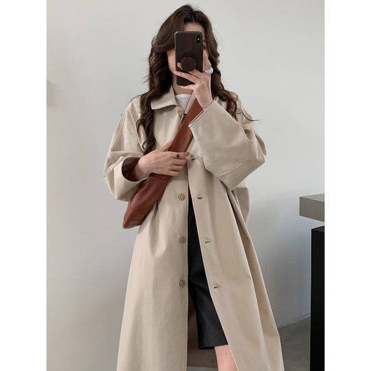 Damen Langer Oversize-Mantel im Trenchstil mit weitem Schnitt und klassischem Revers Nord Taschen