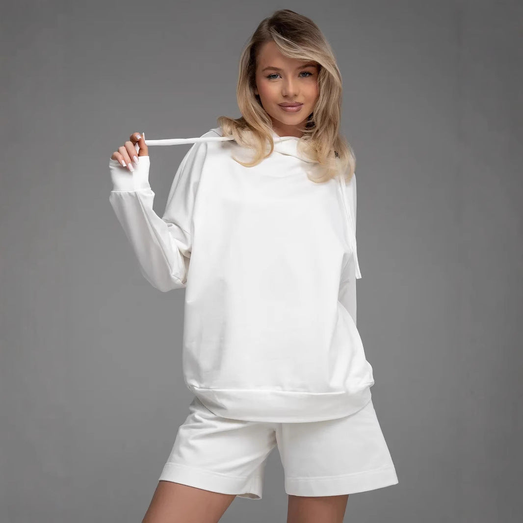 Damen lässiges Oversized Hoodie und Shorts Set Nord Taschen