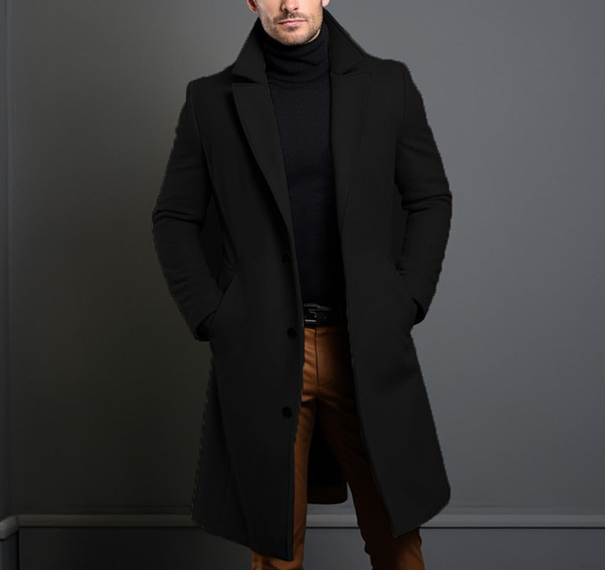 Herren Langer taillierter Wollmantel mit Reverskragen und Pattentaschen Nord Taschen