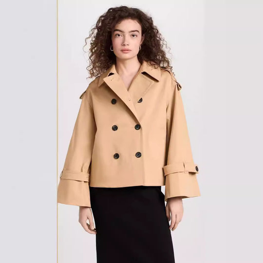 Damen Kurzer Doppelreihiger Trenchcoat im Boxy-Schnitt Nord Taschen