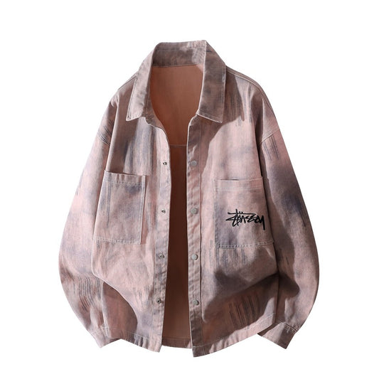 [Herren] Oversize-Hemdjacke mit Allover-Fade-Print, Druckknopfverschluss & aufgesetzten Brusttaschen Nord Taschen