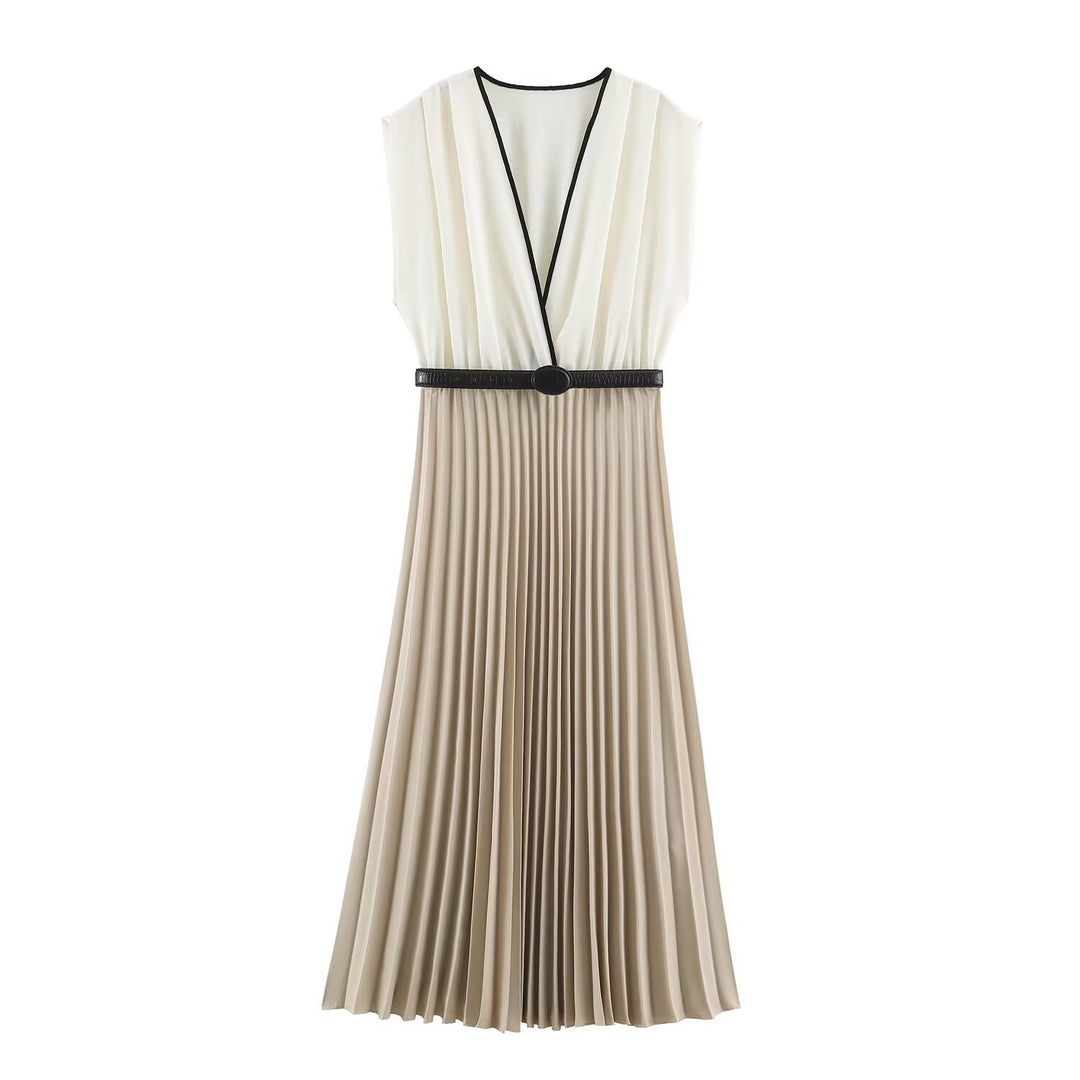 Damen Plissiertes Midikleid mit Wick‑V‑Ausschnitt und Taillengürtel Nord Taschen