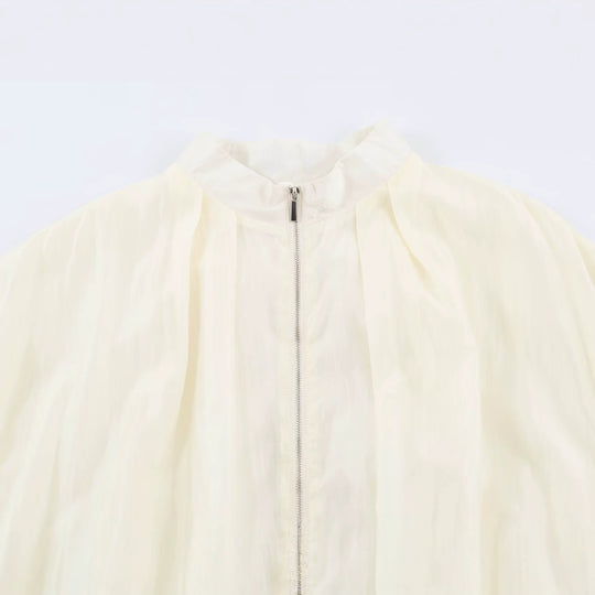 Damen Leichte semitransparente Blousonjacke mit Ballonärmeln und Metallreißverschluss Nord Taschen