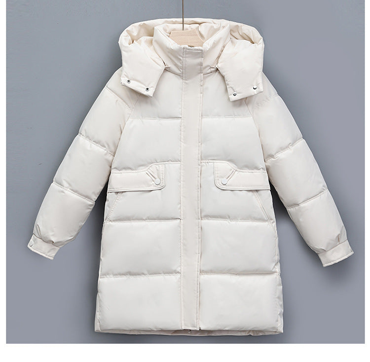 Damen nan langer thermogepolsterter Parka mit abnehmbarer Kapuze, verdecktem Reißverschluss und Klappentaschen Nord Taschen