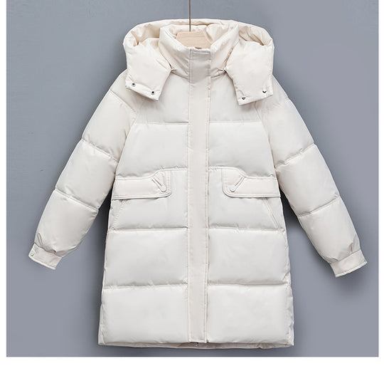 Damen nan langer thermogepolsterter Parka mit abnehmbarer Kapuze, verdecktem Reißverschluss und Klappentaschen Nord Taschen