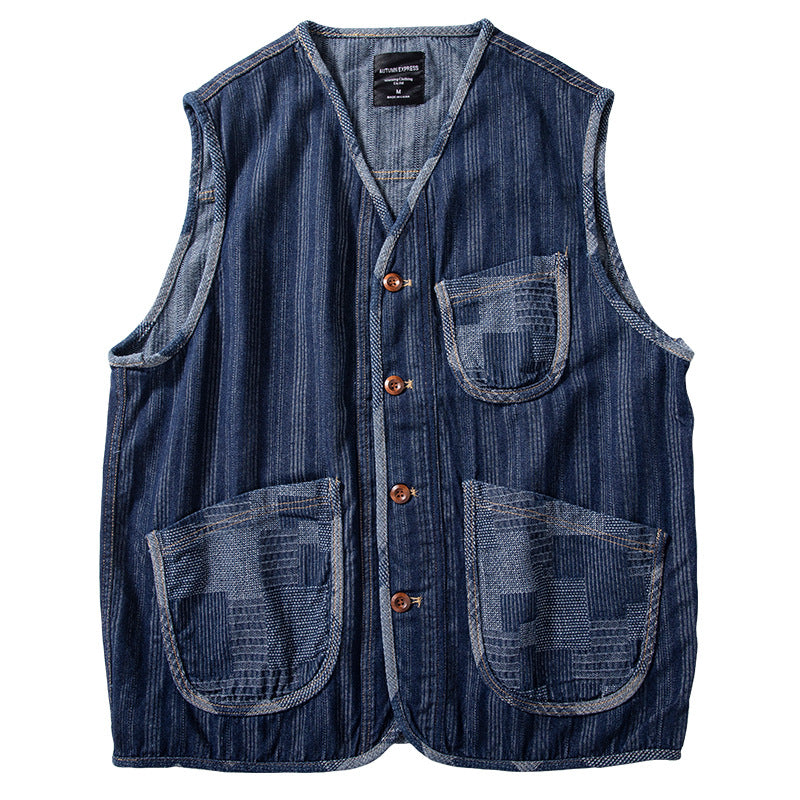 Herren Ärmellose Denim‑Weste im Workwear‑Look mit großformatigen aufgesetzten Taschen Nord Taschen