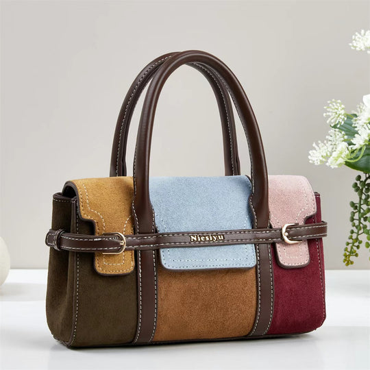 Damen dezente Handtasche aus hochwertigem Wildleder mit strukturiertem Design und dekorativem Tragegurt Nord Taschen