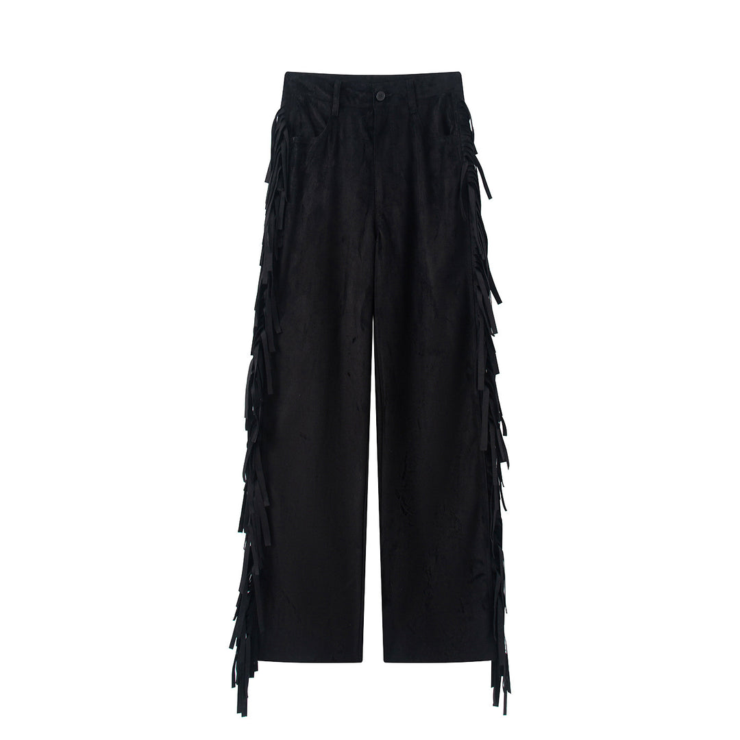 Damen Weite Highwaist-Hose mit seitlichen Fransen und weitem Bein Nord Taschen