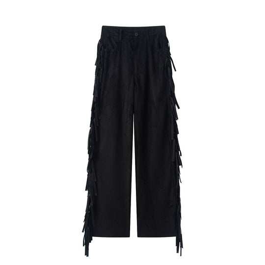 Damen Weite Highwaist-Hose mit seitlichen Fransen und weitem Bein Nord Taschen