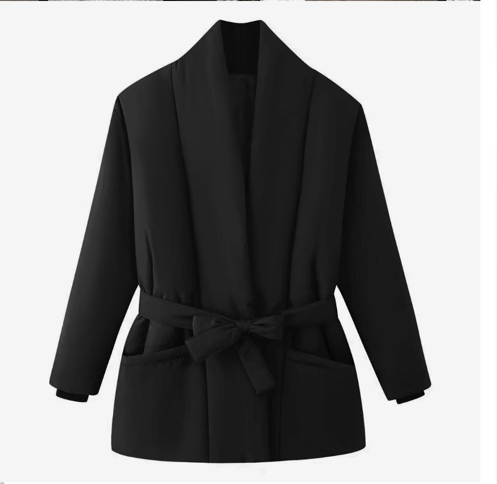 Damen Gesteppte Kurzjacke mit Schalkragen und Taillengürtel Nord Taschen