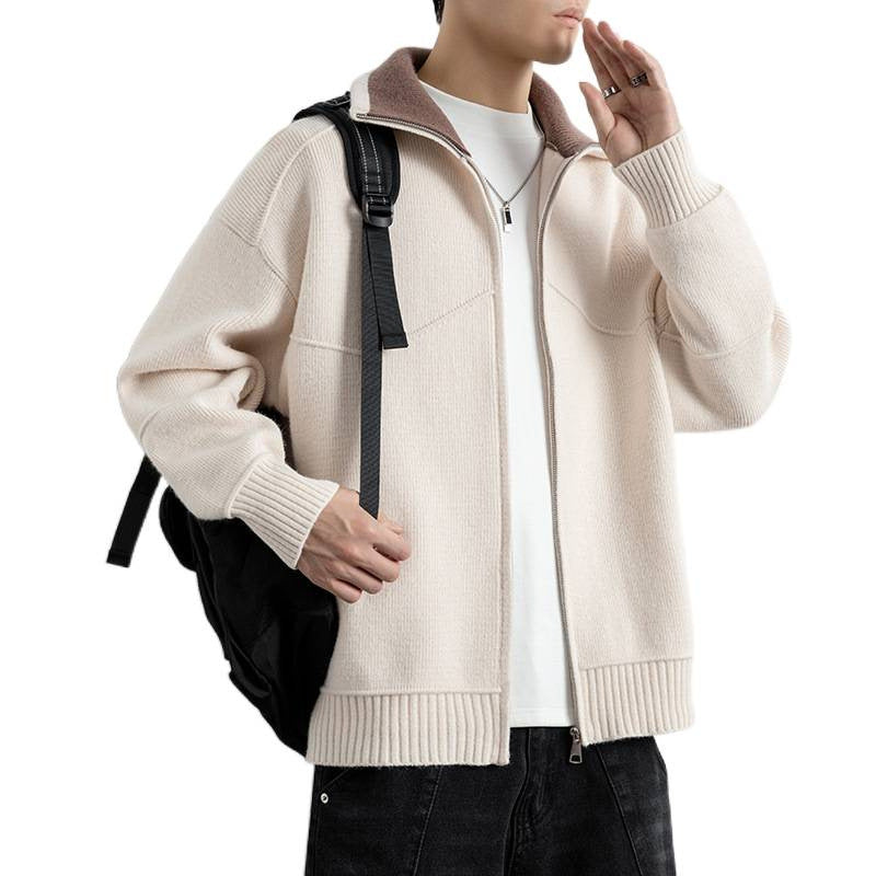 Herren Strick-Zipjacke mit Kontrastkragen und Rippbündchen Nord Taschen