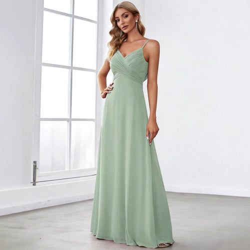 Damen nan fließendes Chiffon-Abendkleid mit überkreuzter Drapage, Empire-Taille und feinen Spaghettiträgern