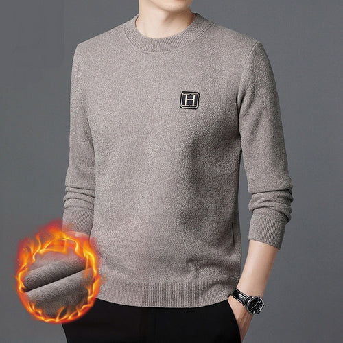 Herren Feiner Thermo-Rundhalspullover aus wärmendem Microfleece mit Slim‑Fit und Logopatch Nord Taschen