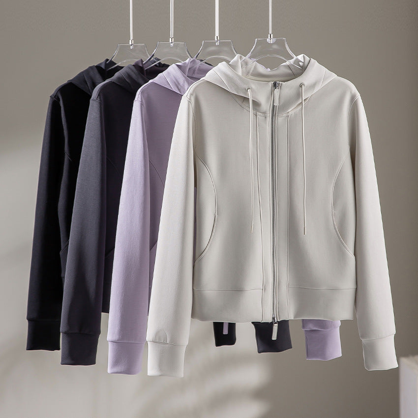 Damen Leichte Kapuzenjacke aus feinem Frottee mit taillierter Silhouette und Zwei-Wege-Reißverschluss Nord Taschen