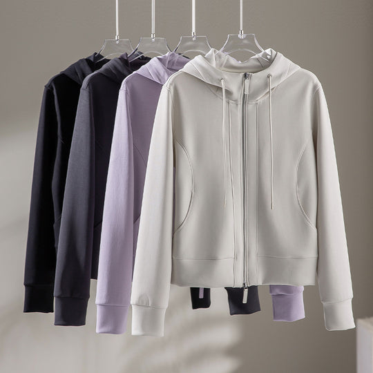 Damen Leichte Kapuzenjacke aus feinem Frottee mit taillierter Silhouette und Zwei-Wege-Reißverschluss Nord Taschen