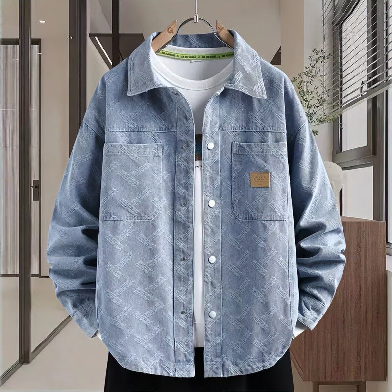 Herren Jeans-Overshirt mit dezenter Struktur-Jacquard, Druckknopf‑Brusttaschen und Hemdkragen Nord Taschen