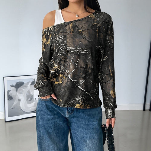 Damen Asymmetrisches Crop-Oberteil mit einzigartigem Baum-Muster Nord Taschen