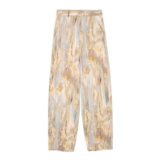 Damen Weite Highwaist-Hose mit Marmorprint und Bügelfalte Nord Taschen
