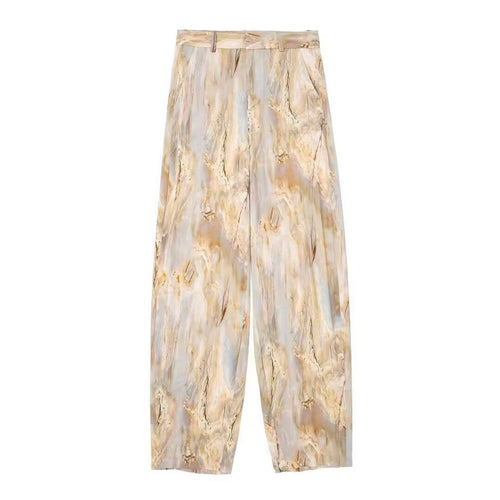 Damen Weite Highwaist-Hose mit Marmorprint und Bügelfalte Nord Taschen