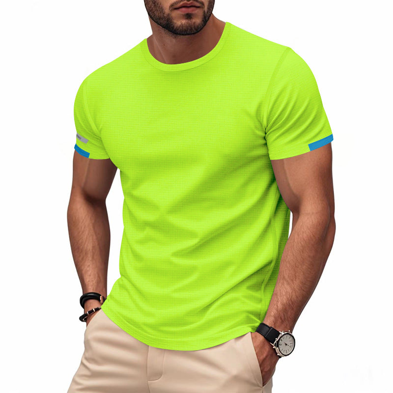 Herren nan athletisches Funktions-T-Shirt mit Rundhalsausschnitt, körpernahem Stretchschnitt und kontrastierendem Ärmelsaum