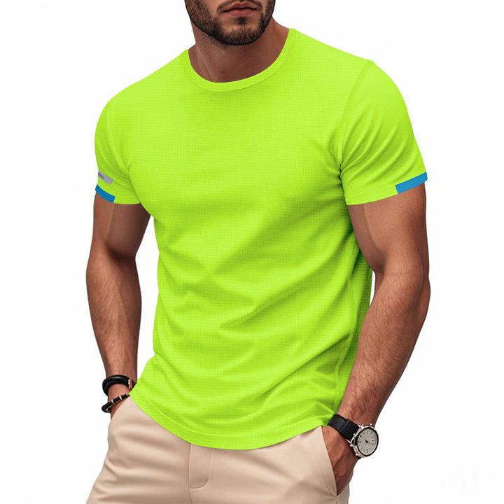 Herren nan athletisches Funktions-T-Shirt mit Rundhalsausschnitt, körpernahem Stretchschnitt und kontrastierendem Ärmelsaum