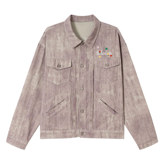 Damen Kurzjacke im Oversized-Workwear-Look mit Blumenstickerei Nord Taschen