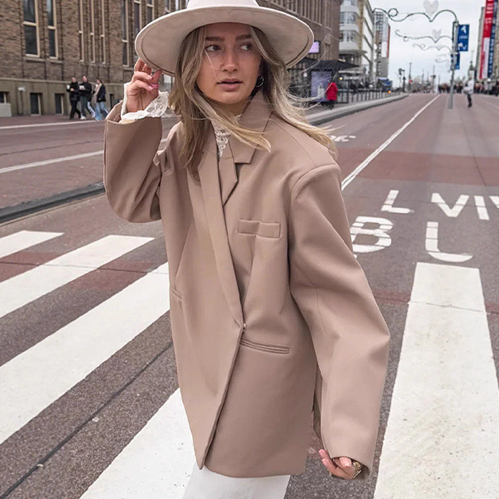 Damen Oversize-Blazer mit kastiger Silhouette, verdeckter Verschluss und Pattentaschen Nord Taschen