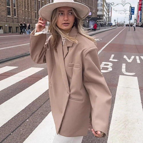 Damen Oversize-Blazer mit kastiger Silhouette, verdeckter Verschluss und Pattentaschen Nord Taschen