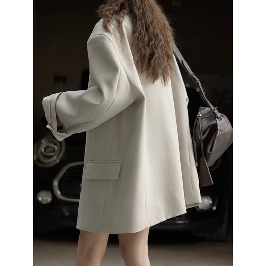 Damen Oversize Doppelreihiger Blazer‑Mantel mit verlängertem Schnitt und breiten Revers Nord Taschen