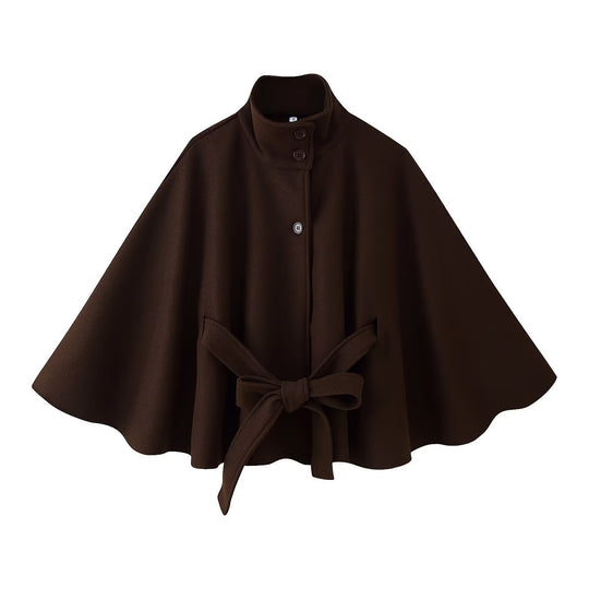 Damen 2900+ eleganter kurzer Cape‑Umhang mit Stehkragen, Knopfleiste und Taillenband Nord Taschen