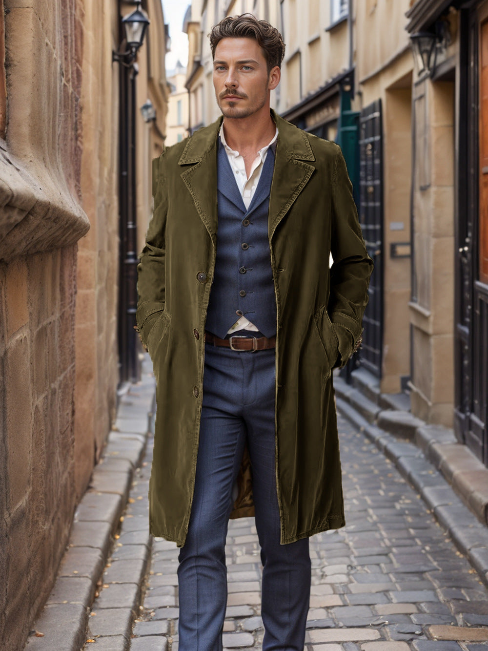 Herren eleganter Trenchcoat aus hochwertigem GewNord Taschene mit praktischen Taschen