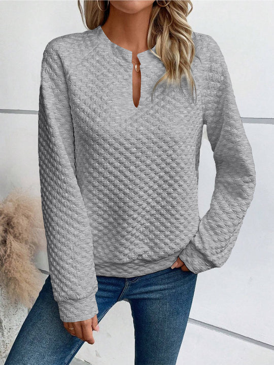 Damen Gesteppter Kuschel-Pullover mit Schlitzkragen Nord Taschen