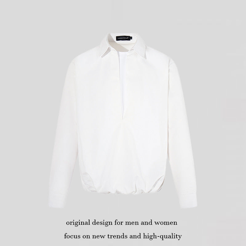 Damen Elegante Bluse mit verdeckter V-Schlitzfront, Hemdkragen und elastischem Saum Nord Taschen