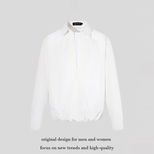 Damen Elegante Bluse mit verdeckter V-Schlitzfront, Hemdkragen und elastischem Saum Nord Taschen