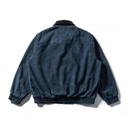 Herren Kastige Denim-Blousonjacke mit gesteppter Lederkragen und Elastikbund Nord Taschen