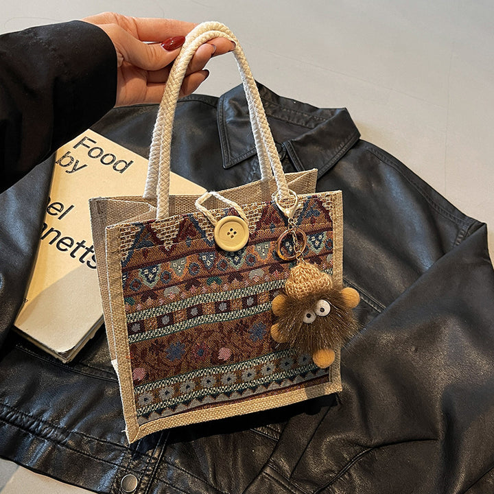 Damen Jute-Handtasche mit handgewebtem Ethnodruck Nord Taschen
