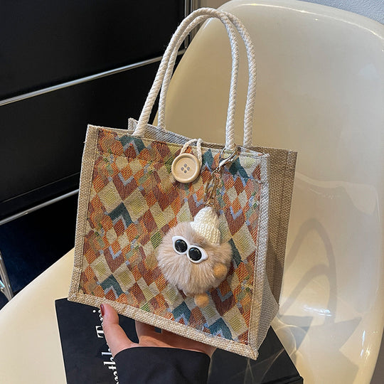 Damen modische Jute-Tragetasche mit buntem Grafikdesign Nord Taschen