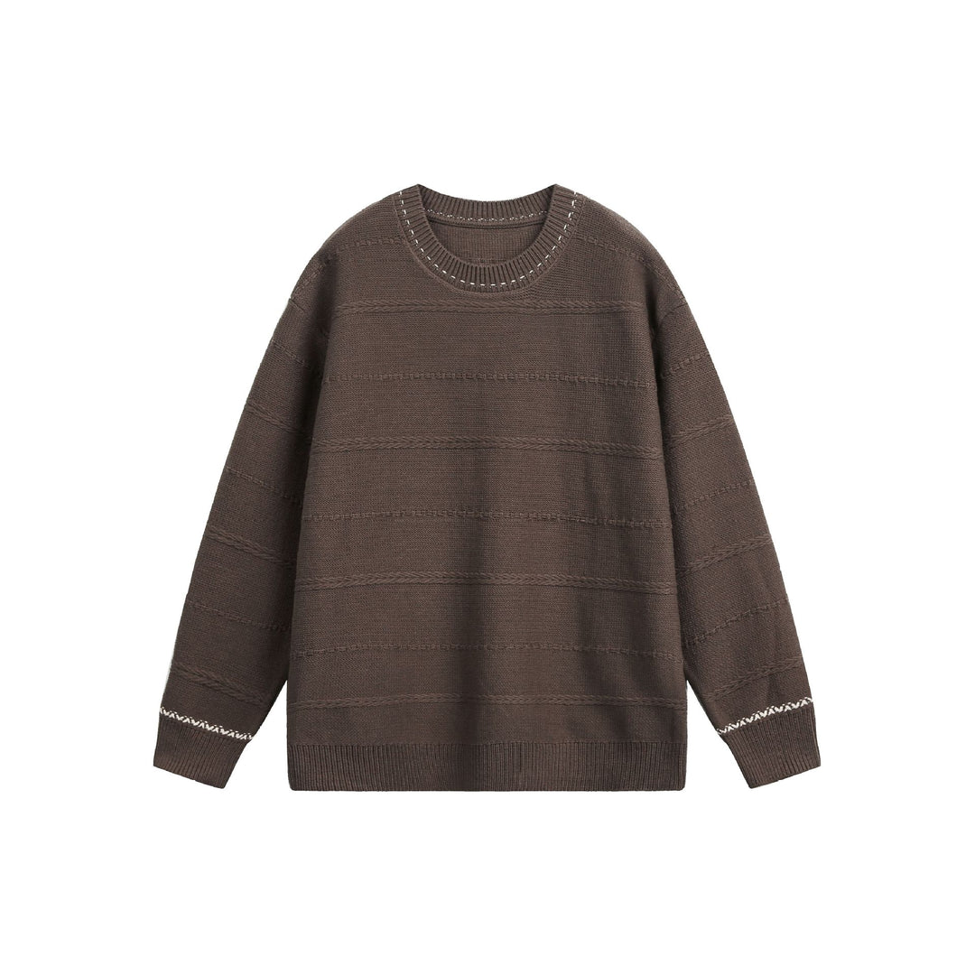 Damen Oversize-Strickpullover mit Strukturstreifen und Rundhalsausschnitt Nord Taschen