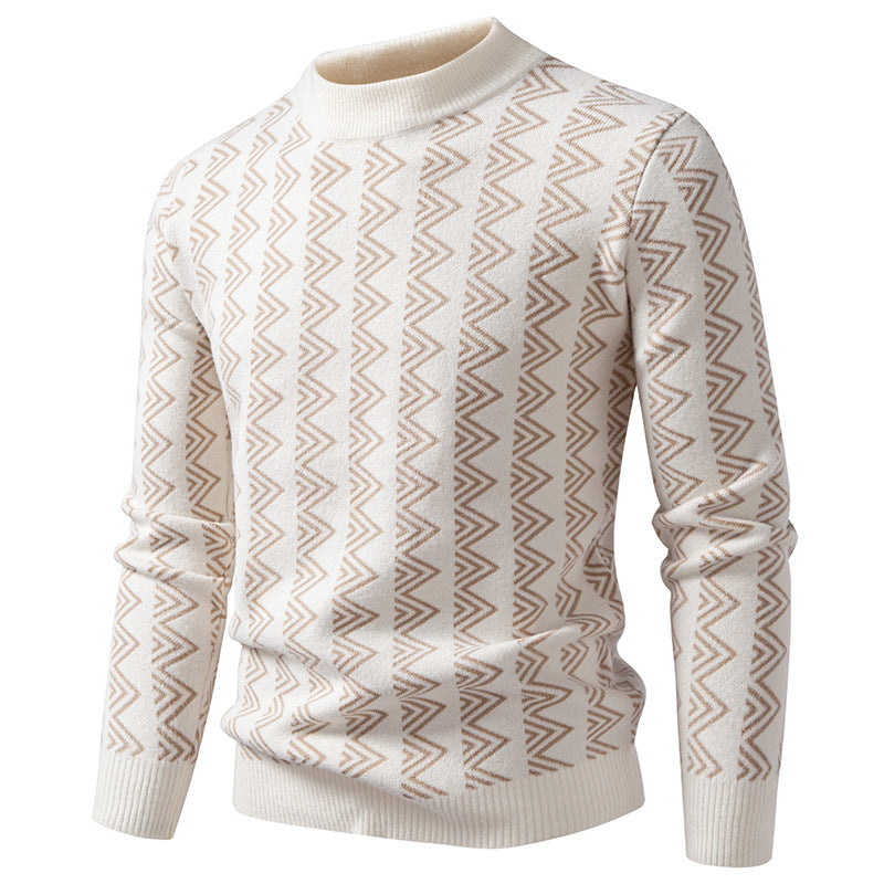 Herren Feinstrick-Mockneck-Pullover mit geometrischem Zickzack-Jacquard Nord Taschen