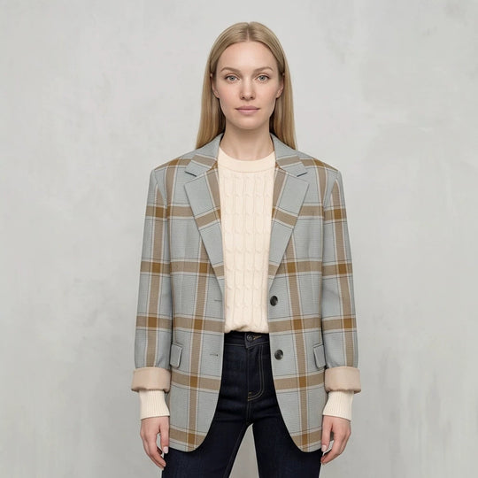 Damen Oversize-Karoblazer im Glencheck mit kastiger Silhouette und fallendem Revers Nord Taschen