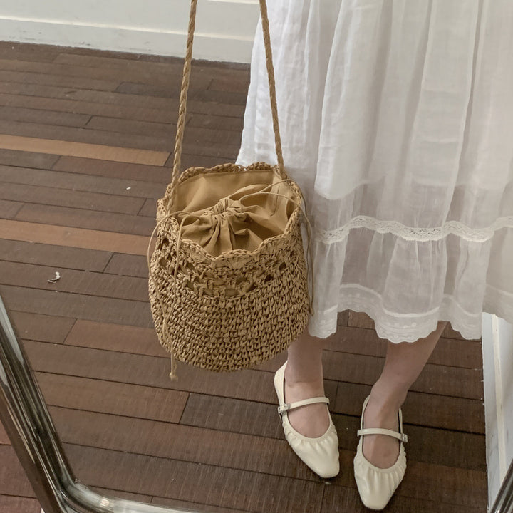 Damen geflochtene Strandtasche mit praktischem Kordelzug Nord Taschen