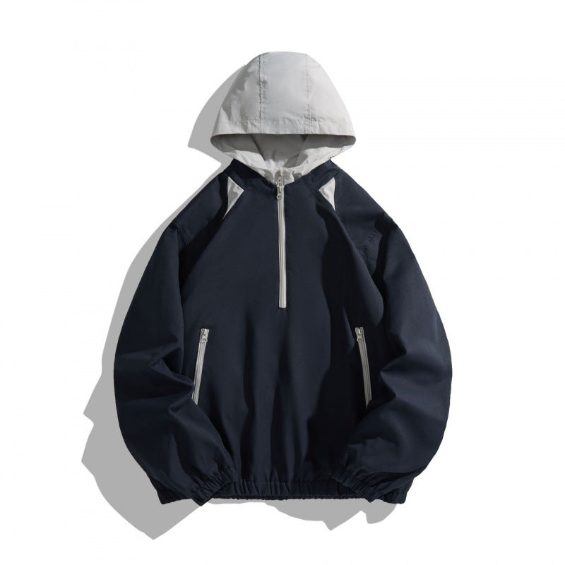 Unisex Oversize Halbzip-Kapuzenpullover mit Kontrastkapuze, Reißverschlusstaschen und elastischem Saum Nord Taschen
