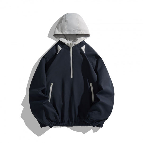 Unisex Oversize Halbzip-Kapuzenpullover mit Kontrastkapuze, Reißverschlusstaschen und elastischem Saum Nord Taschen