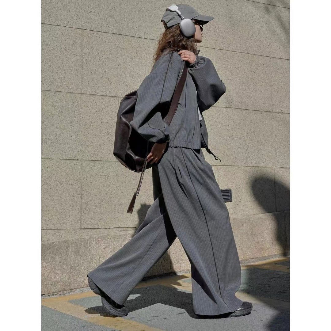 Damen weite Nadelstreifen-Hose mit hohem Bund und weitem Bein Nord Taschen