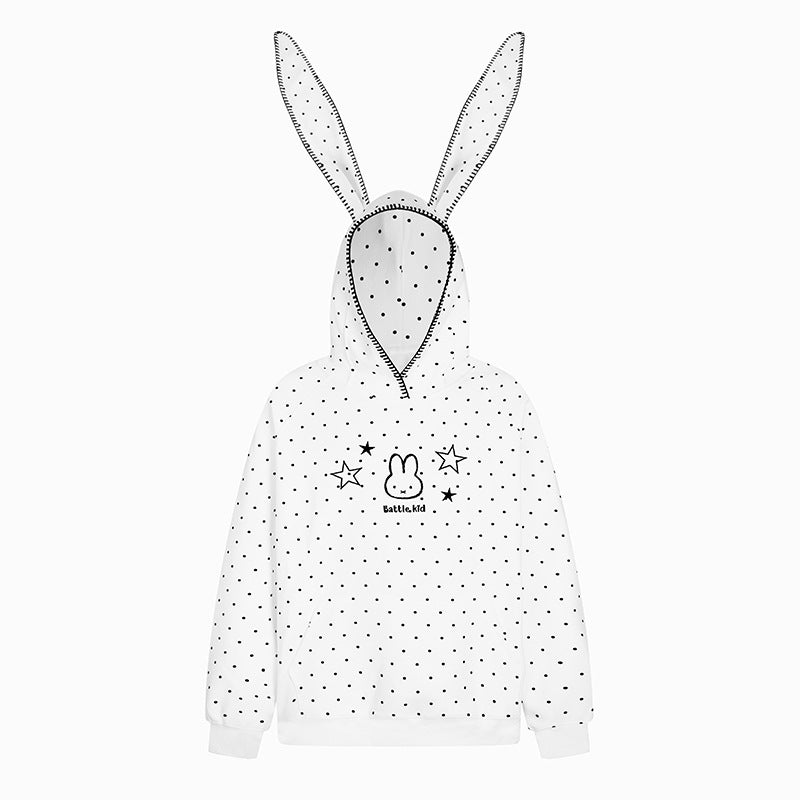 Damen Oversize-Kapuzenpullover mit Hasenohren, gepunktetem Allover und Kängurutasche Nord Taschen