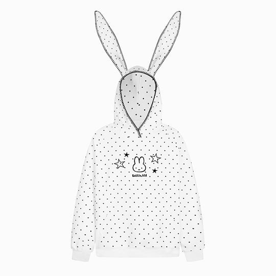 Damen Oversize-Kapuzenpullover mit Hasenohren, gepunktetem Allover und Kängurutasche Nord Taschen