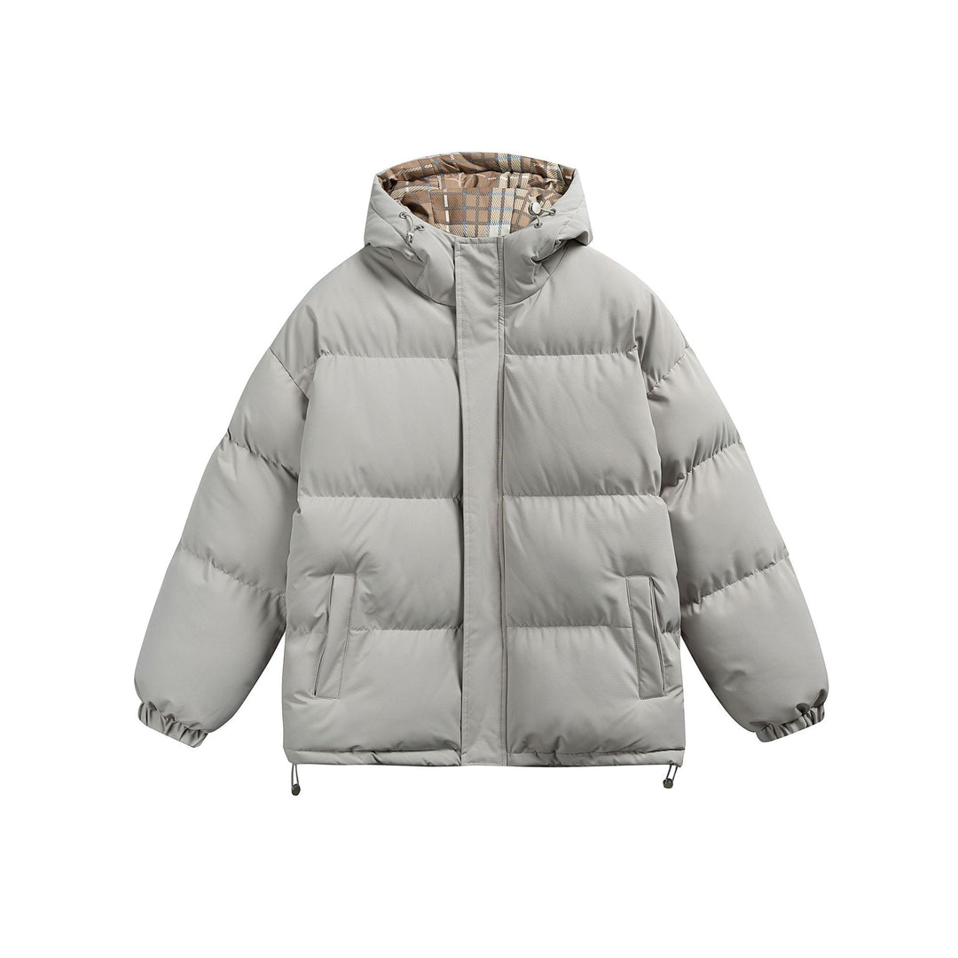 Damen Wattierte Oversize-Steppjacke mit Kapuze, hohem Kragen und karierter Futterverzahnung Nord Taschen