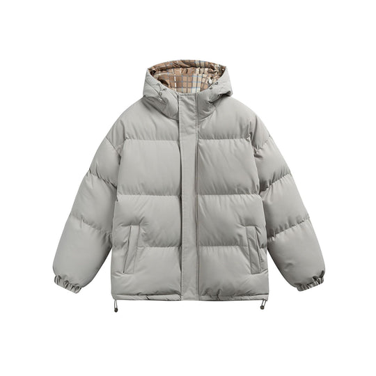 Damen Wattierte Oversize-Steppjacke mit Kapuze, hohem Kragen und karierter Futterverzahnung Nord Taschen