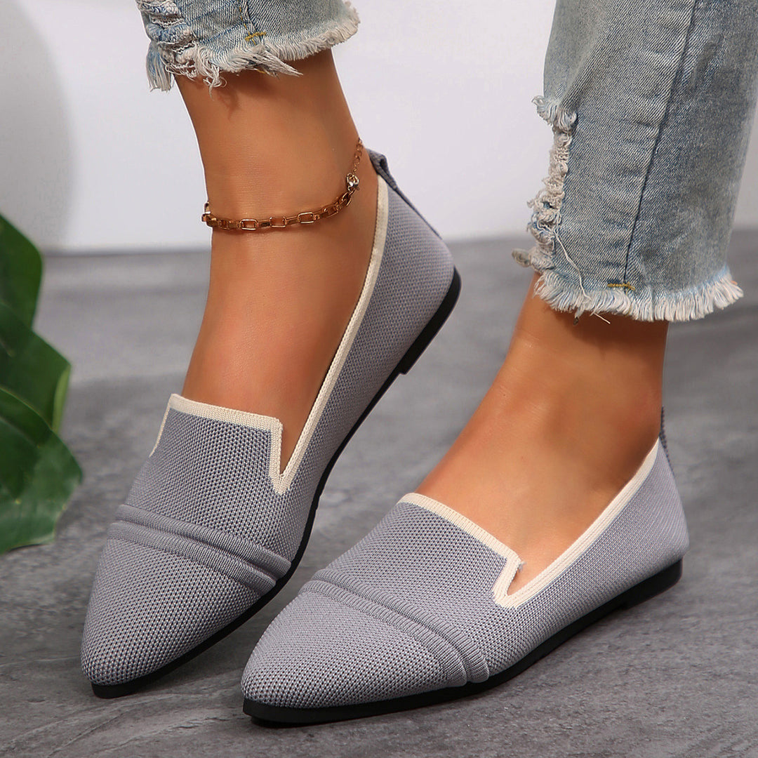 Damen  elegante flache Slipper-Loafer mit spitzer Zehenpartie Strickoptik und gepolsterter Innensohle Nord Taschen